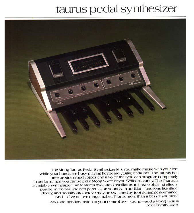 La brochure del Moog Taurus Pedal Synthesizer da Synthmuseum.com