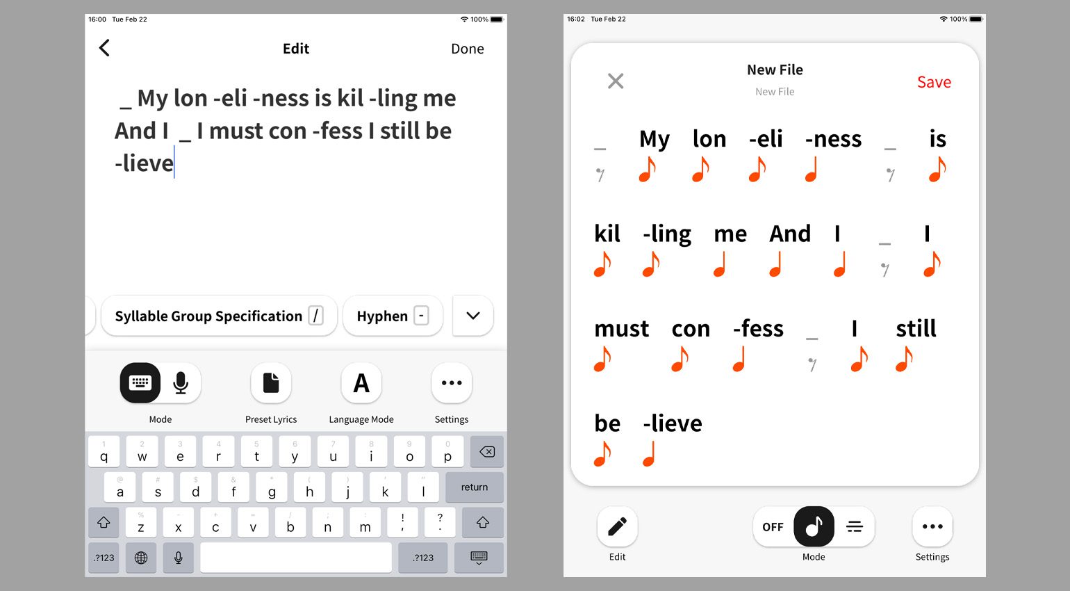 L'applicazione Lyric Creator consente di digitare testi e di impostarli su un ritmo
