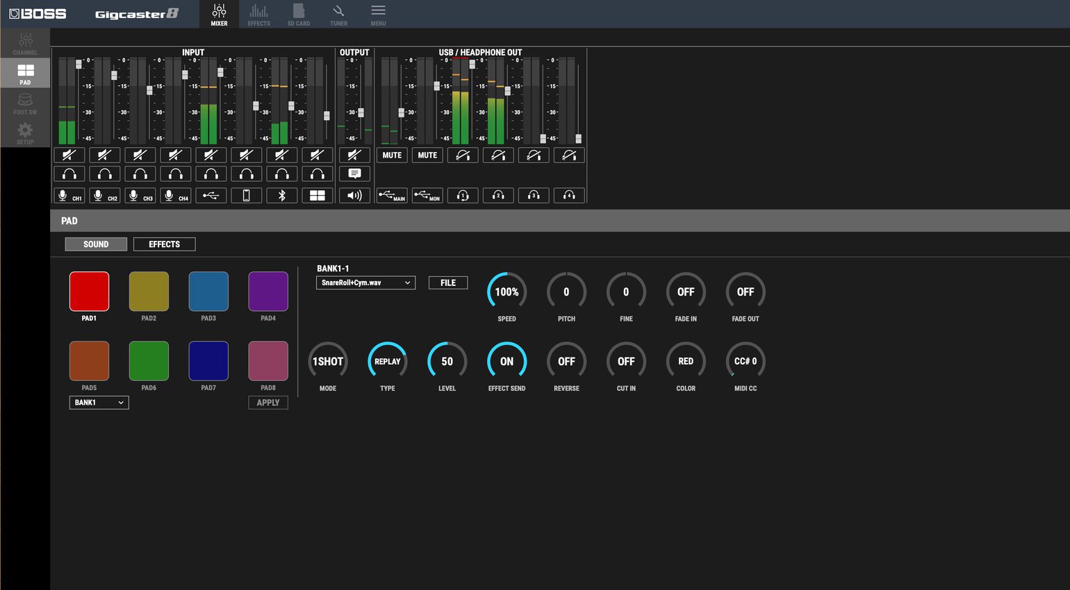 Impostazione di un pad nell'applicazione Gigcaster