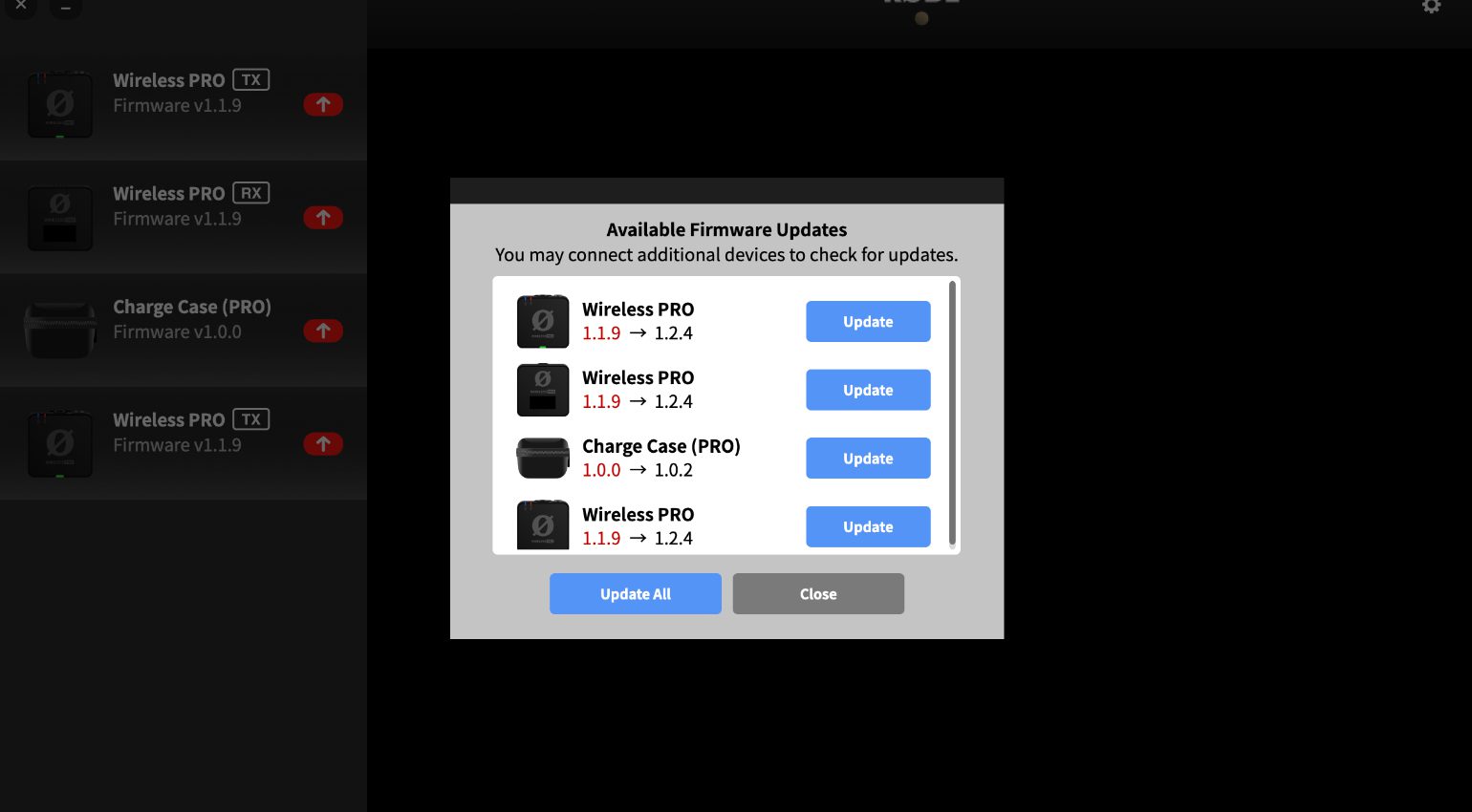 Aggiornamenti del firmware in Rode Central per il Rode Wireless Pro