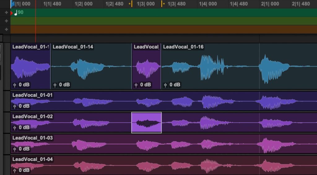 Registrazione audio in Avid Pro Tools - la funzione playlist per il comping