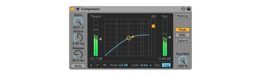 Il plugin compressore di Live è in grado di elaborare in parallelo